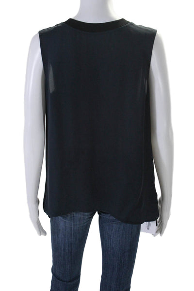 Theory Womens Silk Crew Neck Sleeveless Klimora Tank Top Navy Blue Size Large