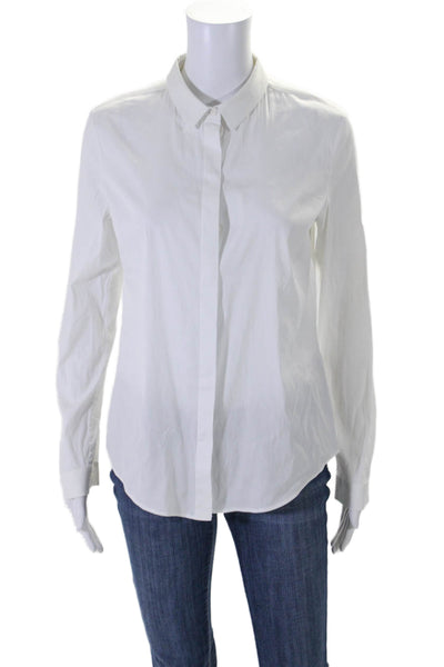 COS Womens Long Sleeves Crew Neck Button Down Shirt White Cotton Size 8