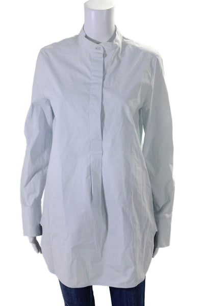 COS Womens Long Sleeves Half Button Down Shirt Sky Blue Cotton Blend Size 8