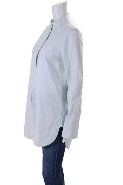 COS Womens Long Sleeves Half Button Down Shirt Sky Blue Cotton Blend Size 8