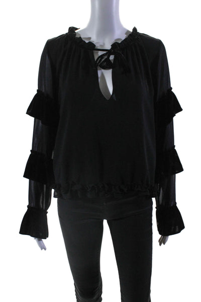 Misa Womens Ruffled Key Hole Neck Long Sleeves Blouse Black Size Small