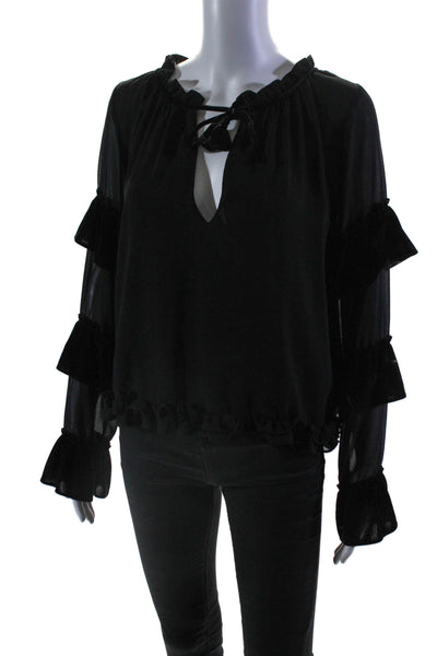 Misa Womens Ruffled Key Hole Neck Long Sleeves Blouse Black Size Small