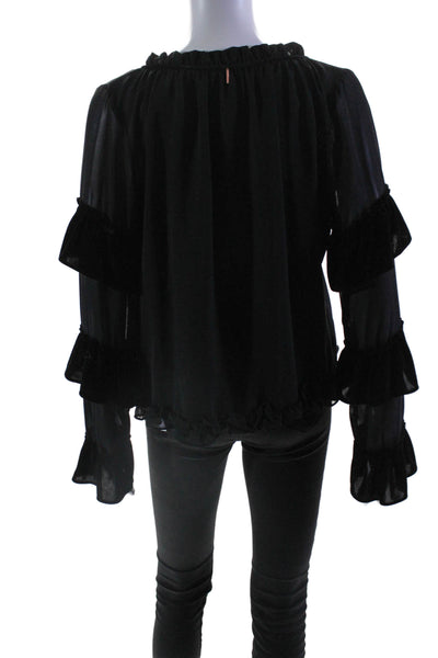 Misa Womens Ruffled Key Hole Neck Long Sleeves Blouse Black Size Small