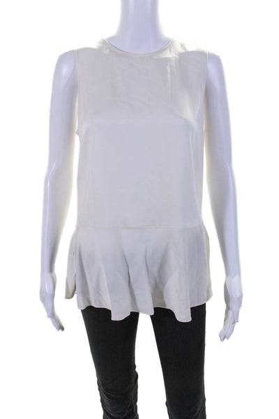 Theory Womens Silk Solid White Crew Neck Sleeveless Peplum Blouse Top Size M