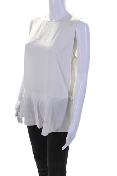 Theory Womens Silk Solid White Crew Neck Sleeveless Peplum Blouse Top Size M