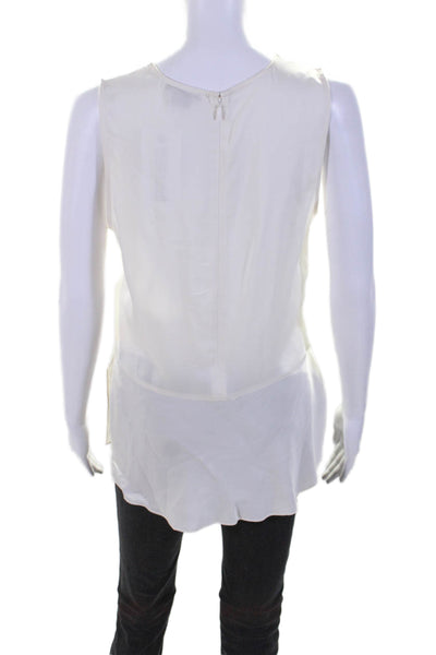 Theory Womens Silk Solid White Crew Neck Sleeveless Peplum Blouse Top Size M