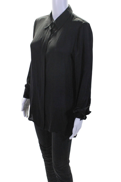 Vince Womens Silk Sheer Black Collar Long Sleeve Button Down Shirt Size 8