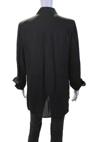 Vince Womens Silk Sheer Black Collar Long Sleeve Button Down Shirt Size 8