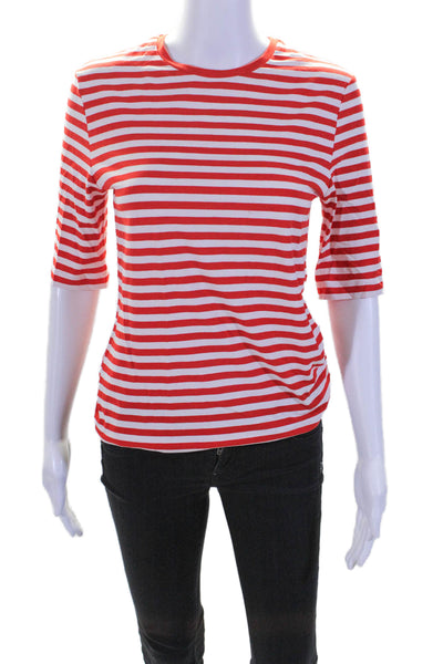 COS Womens Cotton Red White Striped Crew Neck Short Sleeve Blouse Top Size S