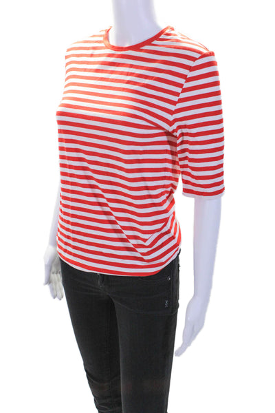 COS Womens Cotton Red White Striped Crew Neck Short Sleeve Blouse Top Size S