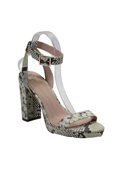 Mix 6 Womens Ankle Strap Open Toe Snakeskin High Block Heels Beige 8.5