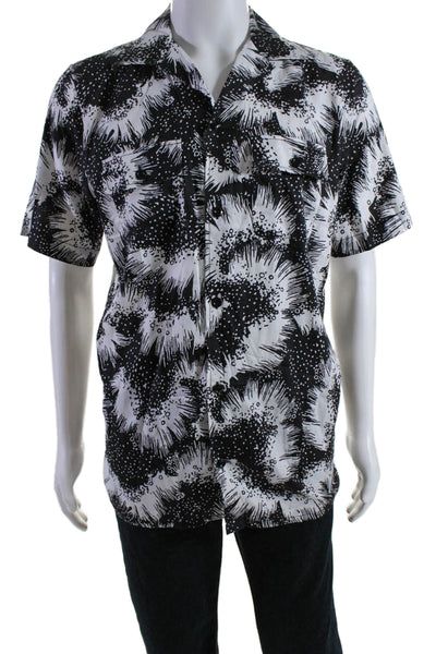 Givenchy Mens Cotton Abstract Collared Short Sleeve Button Top Black Size EUR 40