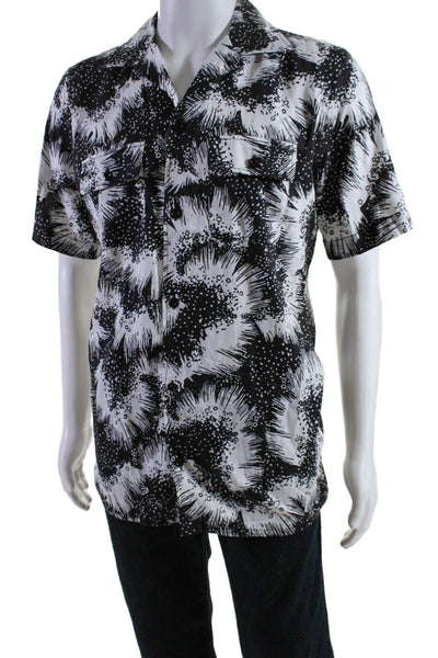 Givenchy Mens Cotton Abstract Collared Short Sleeve Button Top Black Size EUR 40