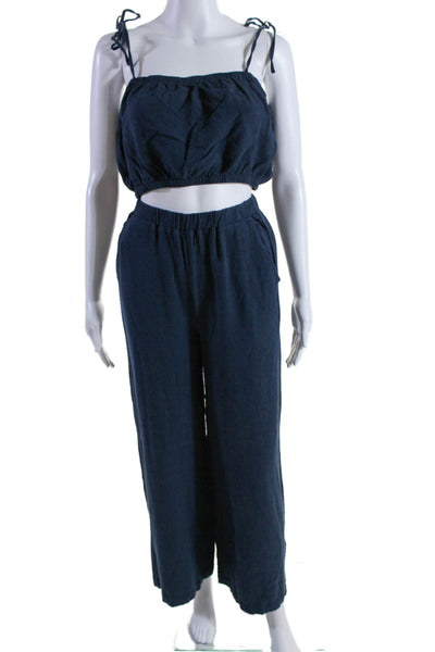 Sunday Stevens Womens 2 Piece Spaghetti Strap Blouse Pants Set Blue Size M S