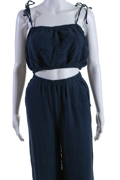 Sunday Stevens Womens 2 Piece Spaghetti Strap Blouse Pants Set Blue Size M S