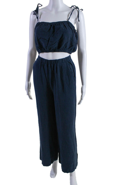 Sunday Stevens Womens 2 Piece Spaghetti Strap Blouse Pants Set Blue Size M S