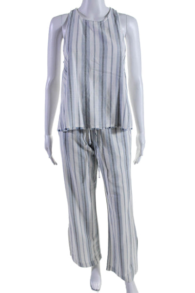 Bella Dahl Womens 2 Piece Striped halter Blouse Pants Set White Size S XS