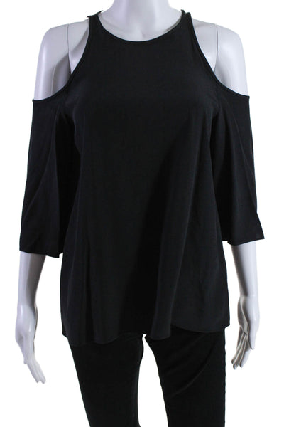 Tibi Womens Silk 3/4 Sleeve Cold Shoulder Blouse Black Size 2