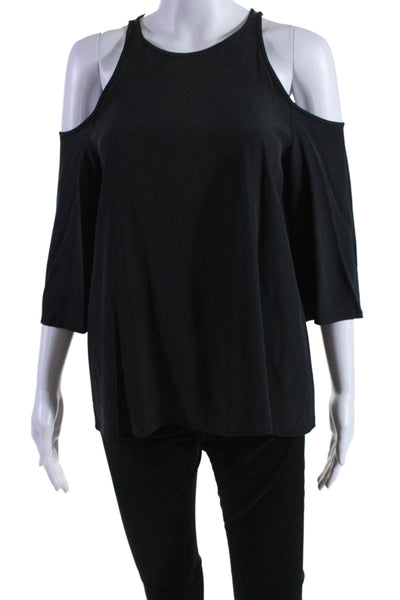 Tibi Womens Silk 3/4 Sleeve Cold Shoulder Blouse Black Size 2