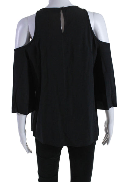 Tibi Womens Silk 3/4 Sleeve Cold Shoulder Blouse Black Size 2