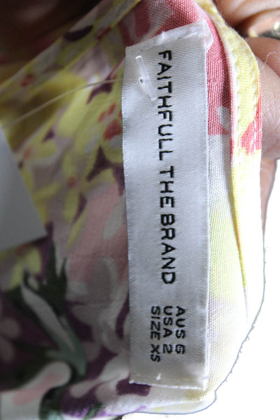 Faithfull The Brand Womens Back Zip Floral A Line Dress Yellow Multi Size 2