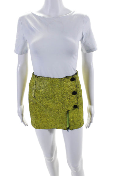 Opening Ceremony Womens Cracked Leather Mini Skirt Green Black Size 2