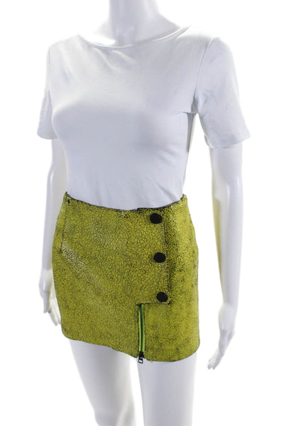 Opening Ceremony Womens Cracked Leather Mini Skirt Green Black Size 2