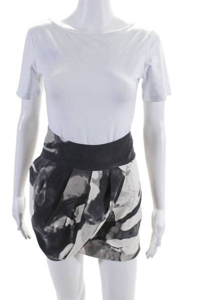 Under Ligne Womens Back Zip Abstract Printed Silk Mini Skirt Gray White Size 2