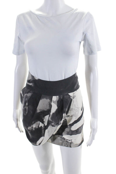 Under Ligne Womens Back Zip Abstract Printed Silk Mini Skirt Gray White Size 2