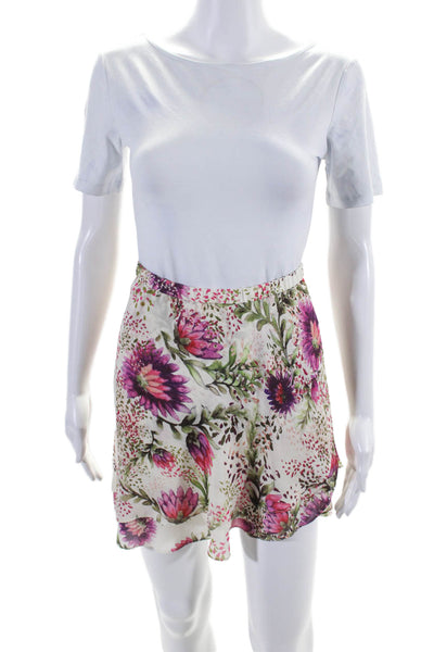 Haute Hippie Womens Elastic Waistband Floral Mini Skirt White Multi Size Small