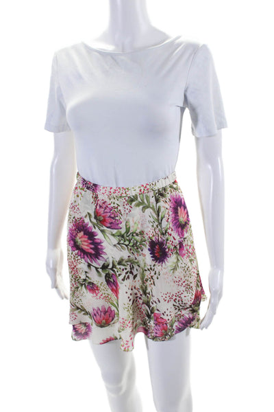 Haute Hippie Womens Elastic Waistband Floral Mini Skirt White Multi Size Small