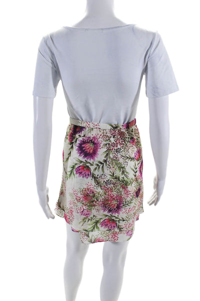 Haute Hippie Womens Elastic Waistband Floral Mini Skirt White Multi Size Small