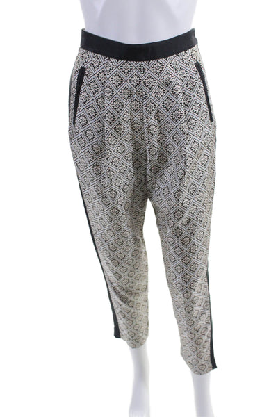 Robert Rodriguez Womens Side Zip Mid Rise Printed Silk Pants White Black Size 2