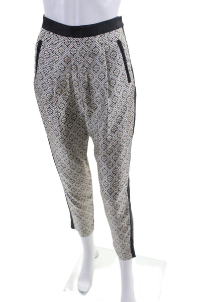 Robert Rodriguez Womens Side Zip Mid Rise Printed Silk Pants White Black Size 2