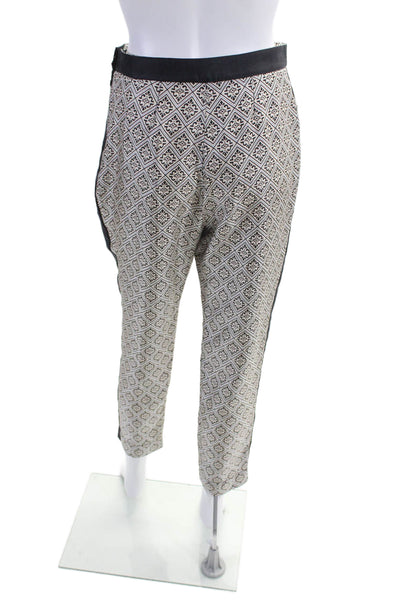 Robert Rodriguez Womens Side Zip Mid Rise Printed Silk Pants White Black Size 2