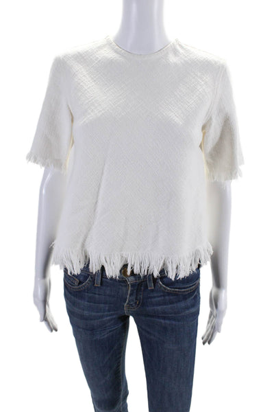 Alexander Wang Womens Back Zip Short Sleeve Tight Knit Blouse White Size XS