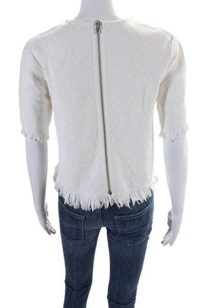 Alexander Wang Womens Back Zip Short Sleeve Tight Knit Blouse White Size XS