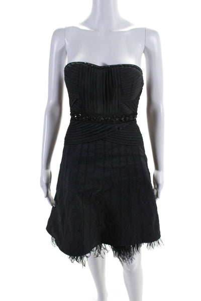 BCBGMAXAZRIA Women's Sweetheart Neckline Beaded Mini Dress Black Size 0