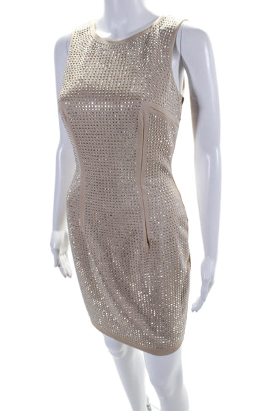 Alexia Admor Women's Round Neck Sleeveless Studs Fitted Mini Dress Beige Size XS