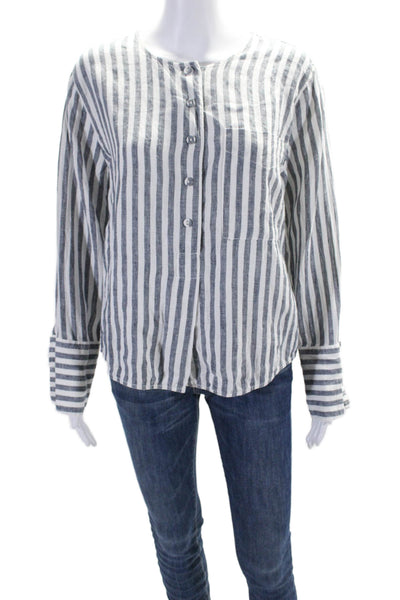 Everlane Women's Round Neck Long Sleeves Half Button Shirt Striped Size 6