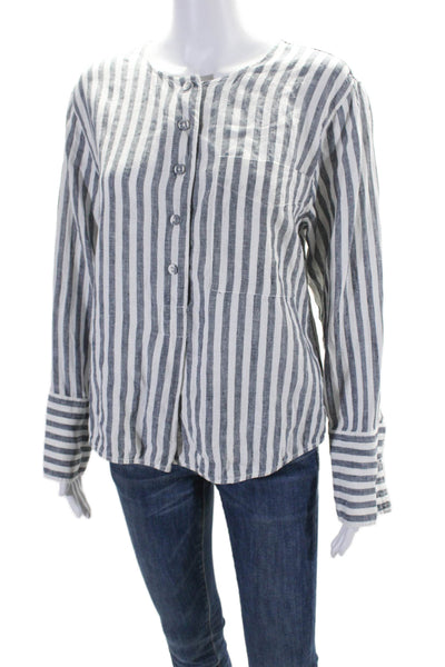 Everlane Women's Round Neck Long Sleeves Half Button Shirt Striped Size 6