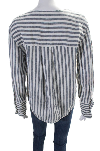 Everlane Women's Round Neck Long Sleeves Half Button Shirt Striped Size 6