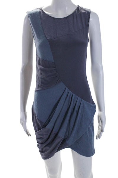 Thakoon Womens Sleeveless Knit Ruched Mini Sheath Dress Blue Purple Size 2