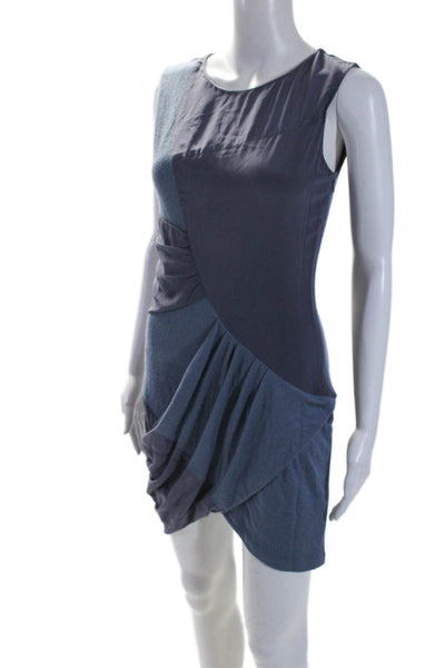 Thakoon Womens Sleeveless Knit Ruched Mini Sheath Dress Blue Purple Size 2