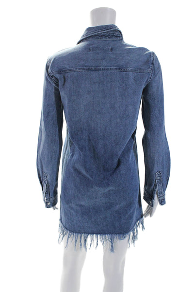 3x1 NYC Womens Button Front Collared Fringe Denim Shirt Dress Blue Size XS