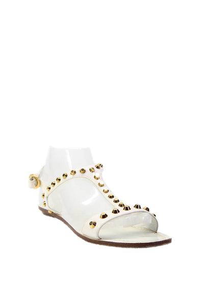 Prada Womens Studded Ankle Strap Sandals White Patent Leather Size 39