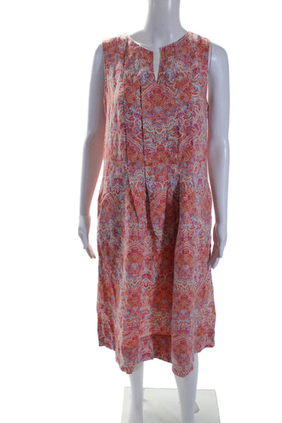 J. Jill Womens Paisley Print V-Neck Unlined Sleeveless Tunic Dress Orange Size M