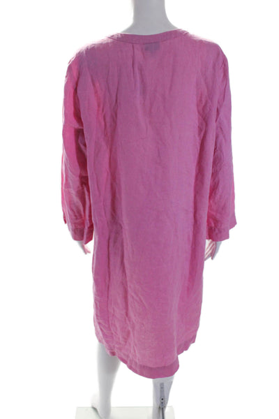 J. Jill Womens Long Sleeve Henley Neck Unlined Midi Tunic Dress Pink Size L