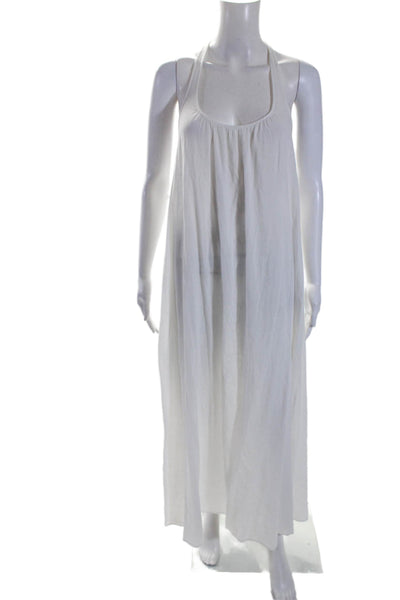 9seed Womens Cotton Scoop Halter Neck Maxi Coverup Dress White Size OS