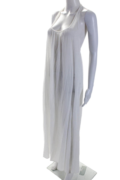 9seed Womens Cotton Scoop Halter Neck Maxi Coverup Dress White Size OS